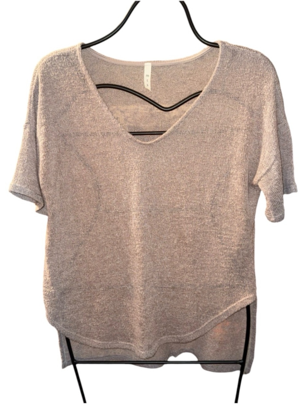 mts Light Taupe V-Neck Short Sleeve Knit Top